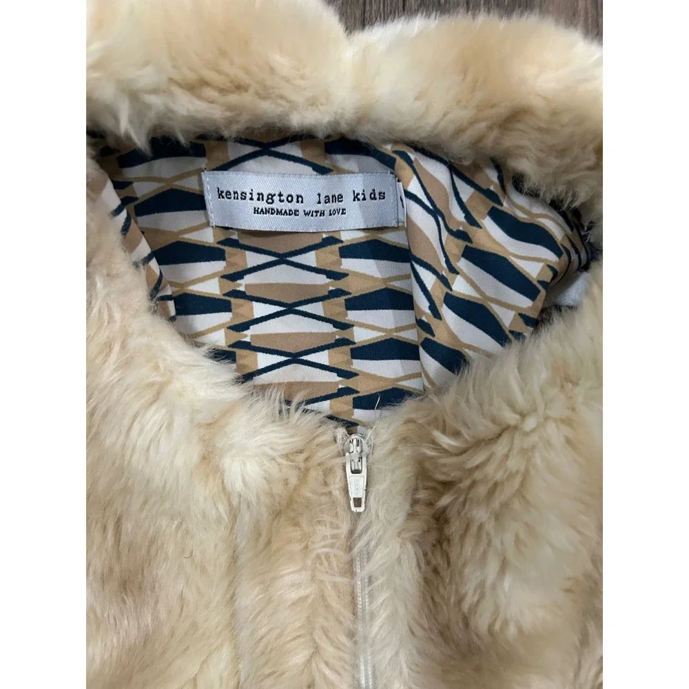 Kensington‎ Lane Kids Geometric Faux Fur Collar Dress Tan Black White Handmade